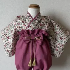 ベビー袴 お食い初め　100日祝い　初節句 お宮参り　花柄　女の子　ひな祭り