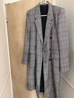 グレー系チェック柄 ダブルブレストコート