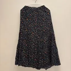earth小花柄 フレアスカート ネイビー M ウエストゴム 上品 ロング