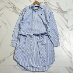 極美品 現行タグ◎ポロラルフローレン ロングシャツワンピース ベルト付き L位