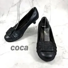 美品◾️coca◾️リボン付きラメ黒フラットシューズ22-22.5のサムネイル