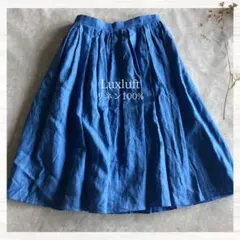 Luxluft 日本製 リネン100% ミディアム丈スカート 青 ブルーのサムネイル