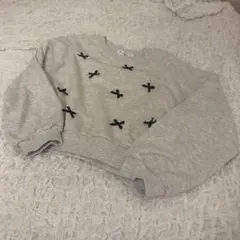 トレーナー レディースグレーリボン柄