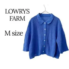 LOWRYS FARM メッシュニット半袖カーディガン青F 五分袖のサムネイル
