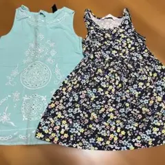 90サイズ　夏女の子水色ワンピース、花柄ワンピース　2点セット