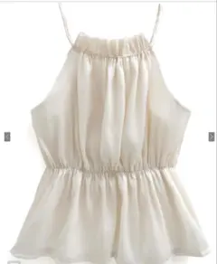 ホルターネックオーガンジーペプラムトップス[ac2397]