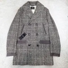 未使用✨メンズビギ　チェスターコート　ダブル　ツイード　レザー切り替え　L