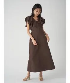 SNIDEL フリル ロングワンピース ブラウン マキシワンピース ノースリーブ