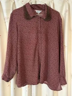 花柄レース襟付き長袖シャツ　レトロ　古着