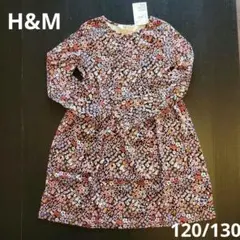新品　H&M　長袖　ワンピース　ブラック　フラワー柄　小花　黒　122/128