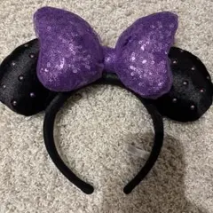ミニー耳カチューシャ 紫リボン付き