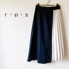 【r.p.s】切替プリーツスカート Ｍ ロング フレア 紺 裏地付 春秋 お洒落