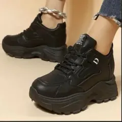 厚底ブラックスニーカー　25 24.5 厚底