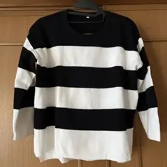 最終価格❗️ストライプデザイン長袖ニットセーター L七分袖ブラックホワイト黒白