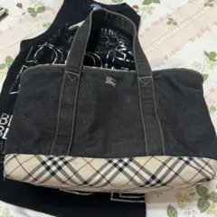 希少✨️ BURBERRY ブラックデニム トートバッグ ノバチェック ホースロゴ 2026年最新】バーバリー デニム トートバッグの人気アイテム - メルカリ