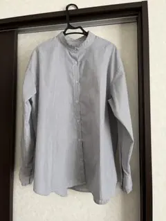 ストライプ バンドカラー 長袖シャツ