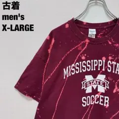 古着 ミシシッピー州 カレッジ Tシャツ ブリーチ　スプラッシュ 赤紫 XL古着