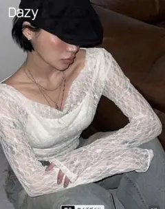 shein Dazy レース素材 長袖Lホワイト