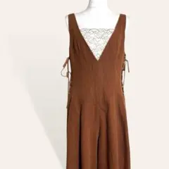 ♥️美品 レイビームス ブラウン リンネル レースアップ サロペットスカンツ Ｆのサムネイル