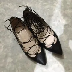 希少21.5cm ダイアナ レースアップシューズ 黒 小さいサイズ