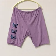 SHEIN ハーフパンツ 蝶 ネイビー XL パープル 部屋着 ダル着 夏のサムネイル
