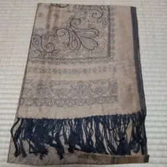 PASHMINA 100%ペイズリー柄ストール ベージュ　フリンジ付き