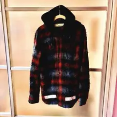 希少 OFFWHITE チェック ダメージ フーデットシャツ S