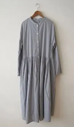 [美品]Gauze# ガーゼ ギンガムチェック シャツワンピース 濃紺 日本製