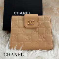 CHANEL アイコンライン 二つ折り財布 ベージュ 小物 ギャランティー 