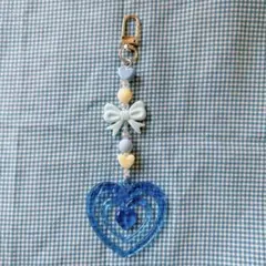 キーホルダー キーチェーン スマホ ストラップ レジン リボン ハート 青 水色