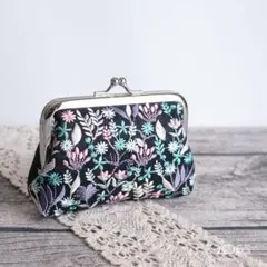 ミニがま口ポーチ*インド刺繡リボン*パープル×グリーン