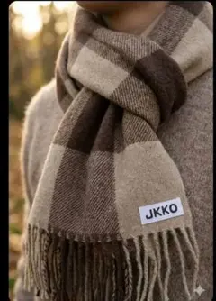 【新品未使用】JKKO チェック柄 大判ストール マフラー ブラウン ベージュ