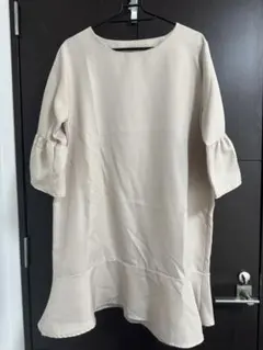 ベージュ 五分丈 フレア裾 チュニック ミニワンピース 韓国ファッション