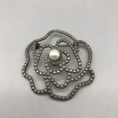 シルバーパールフラワーお花デザインビンテージピンブローチアンティークジュエリー