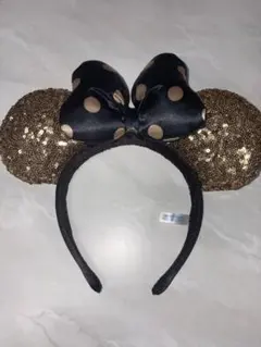 ミニーマウス風カチューシャ 黒と金のドット