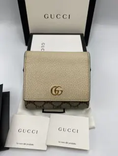 ♡美品♡GUCCI マーモント スプリーム 二つ折り財布 PVC ベージュ GG