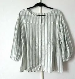 美品❣️ボーダー　長袖　レディース　シャツ　エメラルドグリーン