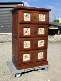 3段チェスト タイル 花柄 横長 収納 ナチュラル 収納家具 602-1112 3段チェスト タイル 花柄 横長 収納 ナチュラル 収納家具 602-1112
