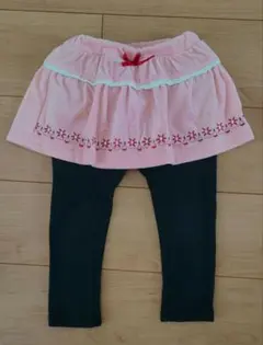 スカート付きレギンス 裏起毛スカッツ 100cm　黒　ピンク　西松屋