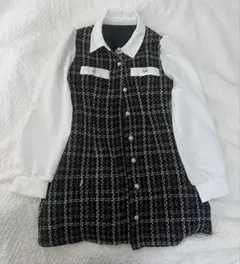 GRL 配色襟ツイードチェック柄ミニワンピース【tg905】 Sサイズ