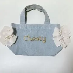 Chestyチェスティ☆デニムカラーリボン付きトートバッグusedのサムネイル