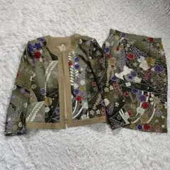 (11) 総裏 ノーカラージャケット スカート 総柄 花柄