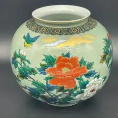 ★九谷焼★正峰窯　花瓶　高さ約21.5cm　直径約24.5cm　花　鳥