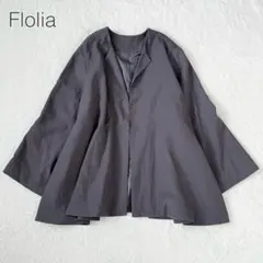 【フロリア】ノーカラージャケット 長袖 とろみ ドレープ 大きいサイズ 美品のサムネイル
