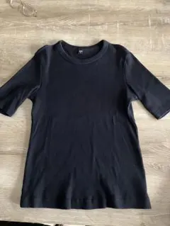 UNIQLO ユニクロ リブクルーネックT 半袖 ブラック Mサイズ