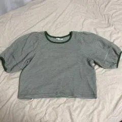 RETRO GIRL ボーダー パフスリーブ カットソー グリーン