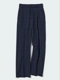 ユニクロ　UNIQLO タックワイドパンツ チェック柄 ネイビー