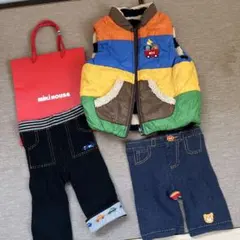 ミキハウス セット８０-90 ベスト（リバーシブル可）レギンス　ショッパー付