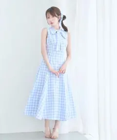 ロゼミューズ Gingham check ribbon dress ブルー - メルカリ