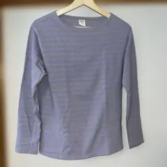 SHIPS 長袖Tシャツ グレーと紫のストライプ